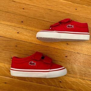 Lacoste Sport Red Canvas Velcro Shoes Sneakers NWOT